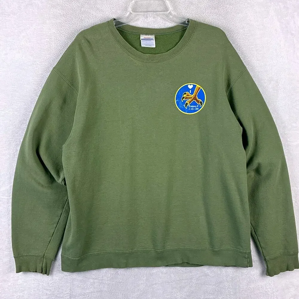 VTG Charger Company Sweatshirt Men L Green 502nd Infantry 2nd Battalion Army